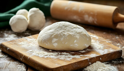 Fototapeta premium pizza dough on wooden background