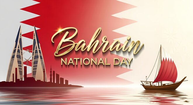 Bahrain national day celebration design featuring iconic landmarks and traditional dhow for print, card, poster - Powered by Adobe