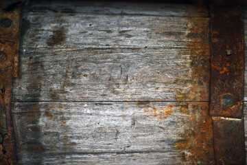 Old Shabby Wooden Planks and rusty iron. wooden, retro, vintage background. old cracked paint on wooden boards. close-up, macro photo. cracks, rough. background for screensaver or text