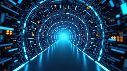 Abstract tunnel of servers, data processing and artificial intelligence, digital technologies concept
