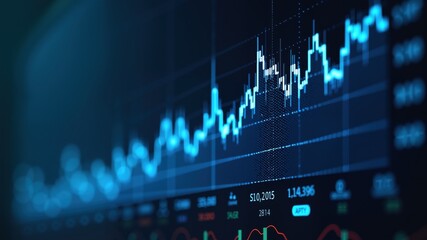 Business technology, trend, graph, financial dynamic chart of digital data with graphs and indicators over time in dynamics.
