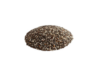 A close up shot showcasing a pile of chia seeds against a stark black backdrop in a studio setting on transparent background