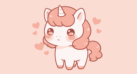 Whimsical pastel unicorn with heart accents evokes a sense of gentle fantasy