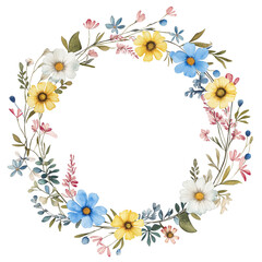 Artistic Floral Circle with Mixed Flowers Isolated Transparent Background