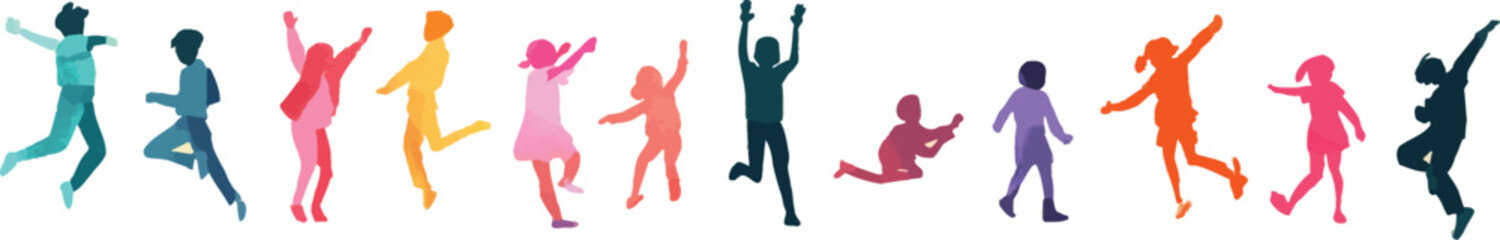 Abstract colorful child dancing and playing silhouette vector 