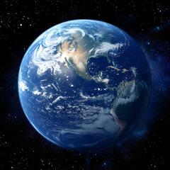 Obraz premium Stunning Earth from space with vibrant blue oceans offering a global perspective, ideal for science, environment, and technology projects