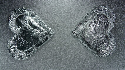 Srebrne serca na srebrnym, brokatowym tle © tomo81