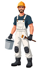 Construction worker man holding paint bucket