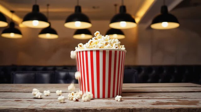 Popcorn Falling into Bucket in Cafe