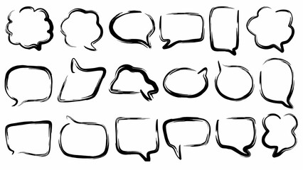 Chalk crayon speech bubbles set. Crayon balloon frame, dialogue talk in sketch style. Hand drawn vector illustration	