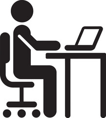 Black and White Studying or Working at Desk Icon – Vector Illustration, vector illustration of office chair and computer