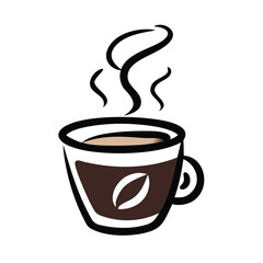 Obraz premium Coffee cup with steam and coffee bean symbol illustration 