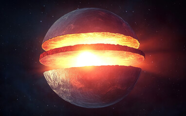 Cosmic egg explodes revealing fiery core and stellar birth in deep space