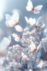 Vibrant Butterflies Dance Above a Blossoming Garden A Digital Illustration of Springtime Beauty