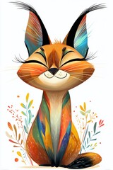 Obraz premium Adorable Caracal Illustration A Kawaii Expression of Wild Beauty Featuring Detailed Features and Expressive Eyes
