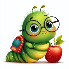 Adorable Cartoon Caterpillar with Backpack A Kawaii Illustration for Kids and Fans of Cute Creatures