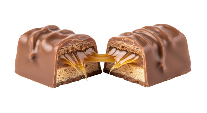 Isolated Broken Chocolate Candy Bar with Caramel