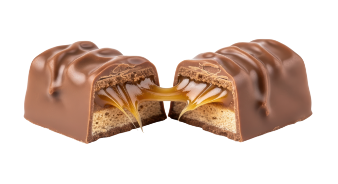 Isolated Broken Chocolate Candy Bar with Caramel