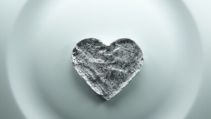 Srebrne serce wykonane z aluminium z widocznymi marszczeniami na powierzchni.  © tomo81