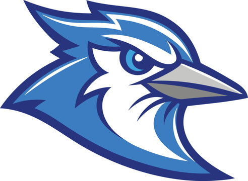 Aggressive blue jay mascot head logo