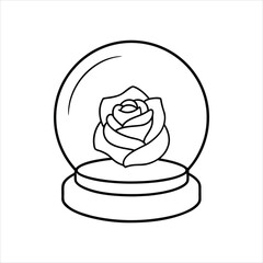 Snow Globe with Flower Line Art Vector Illustration