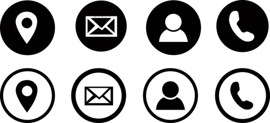 Visting card icon set. Business card icon information collection,Set of BLACK icons for business card and information ID card,Solid Vector Icon for Passport Suitable for Web Page, Mobile App