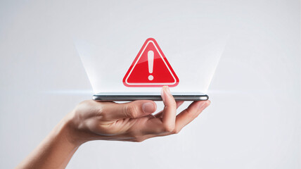 Urgent alert notification displayed on smartphone screen, signifying digital warning and security breach.