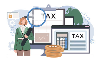 Tax analysis and financial auditing concept. Vector illustration