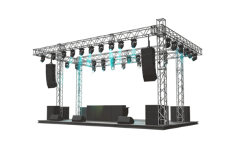 Large Concert Stage with Lighting and Speakers On Isolated Transparent Background