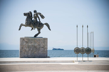 The statue of Alexander the Great in Thessaloniki shows Alexander the Great riding his horse Bucephalus.