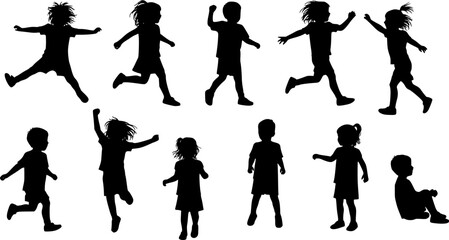 Fototapeta premium Children kids silhouette set, vector silhouette of children. 