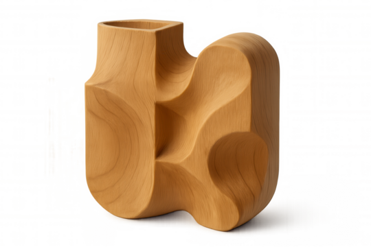Wooden vase with an organic, curved shape, adding a touch of modern art to any space, isolated on transparent background - Powered by Adobe