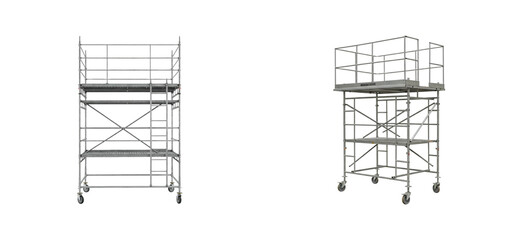 Construction scaffolding setup industrial site equipment workshop side temporary structure. Cut out set png