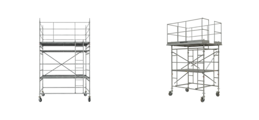 Construction scaffolding setup industrial site equipment workshop side temporary structure. Cut out set png