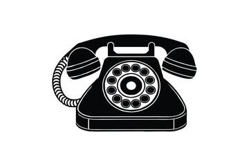 Vintage Rotary Dial Telephone Icon, Classic Black and White Retro Illustration