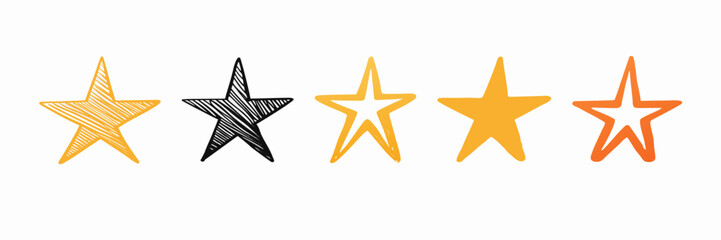 Five Hand-Drawn Stars Rating System, Review, Feedback, Gold, Black, Orange