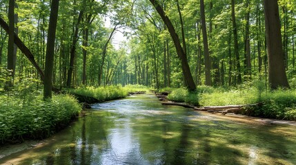 Fototapeta premium A tranquil stream meanders through a lush forest.