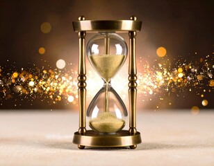 Hourglass with retro brass frame, moving magnetic particles that leave glowing trails.