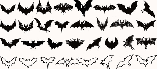 Collection of Bat Silhouettes: Halloween Clipart Graphics