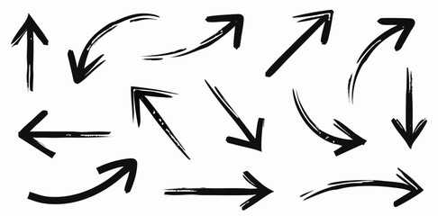 Hand-drawn Arrow Set: Black Ink Arrows, Vector Graphics