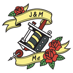 The image you’ve uploaded is a vibrant collection of vintage tattoo flash designs, featuring traditional American tattoo motifs such as roses, hearts, daggers, wings, keys, and banners with words like