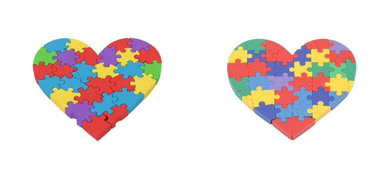 Creative puzzle heart assembly studio colorful environment top love concept. Cut out set png