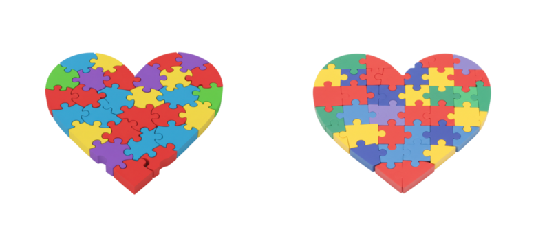 Creative puzzle heart assembly studio colorful environment top love concept. Cut out set png