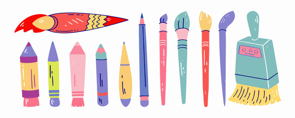 Colorful Art Supplies: Pencils, Brushes, & Crayons