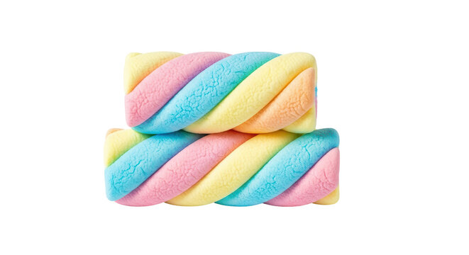 Isolated Two Twisted Rainbow Marshmallows