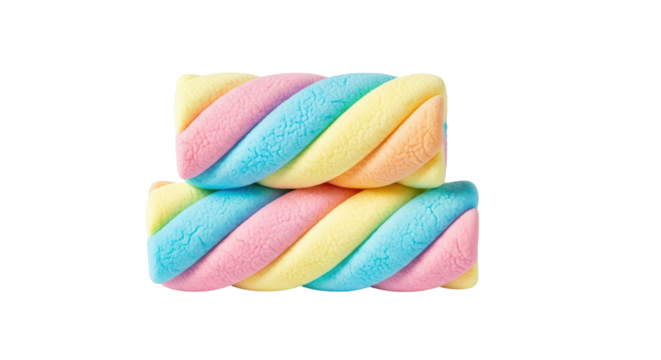 Isolated Two Twisted Rainbow Marshmallows