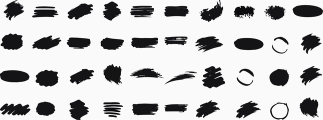 Collection of Black Ink Brush Strokes, Splatter & Shapes for Design