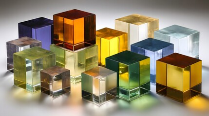 Colorful glass cubes arranged in a geometric design.