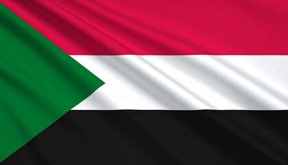 Obraz premium Sudan national flag with horizontal red, white, and black stripes and green triangle at hoist.