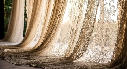 Elegant Lace Curtains Drape Gracefully in Soft Sunlight